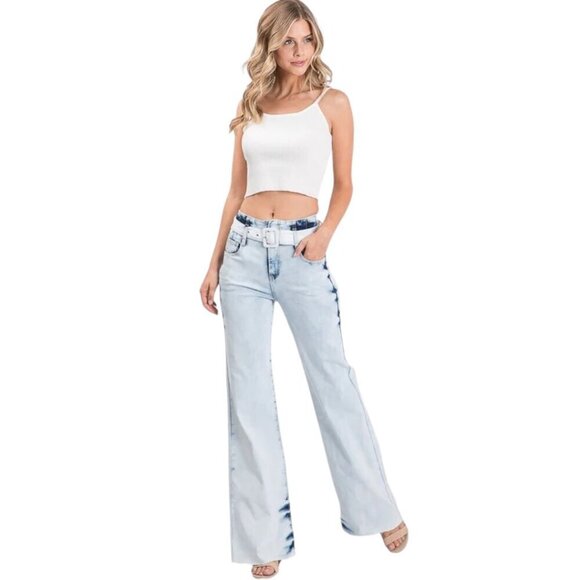 Uniq by Litz Acid Light Wash High Rise Wide Leg Jeans - Picture 1 of 14